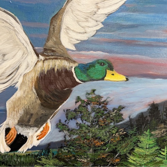 Original paintings mallard duck in flight by Leah Smith - Picture 3 of 4
